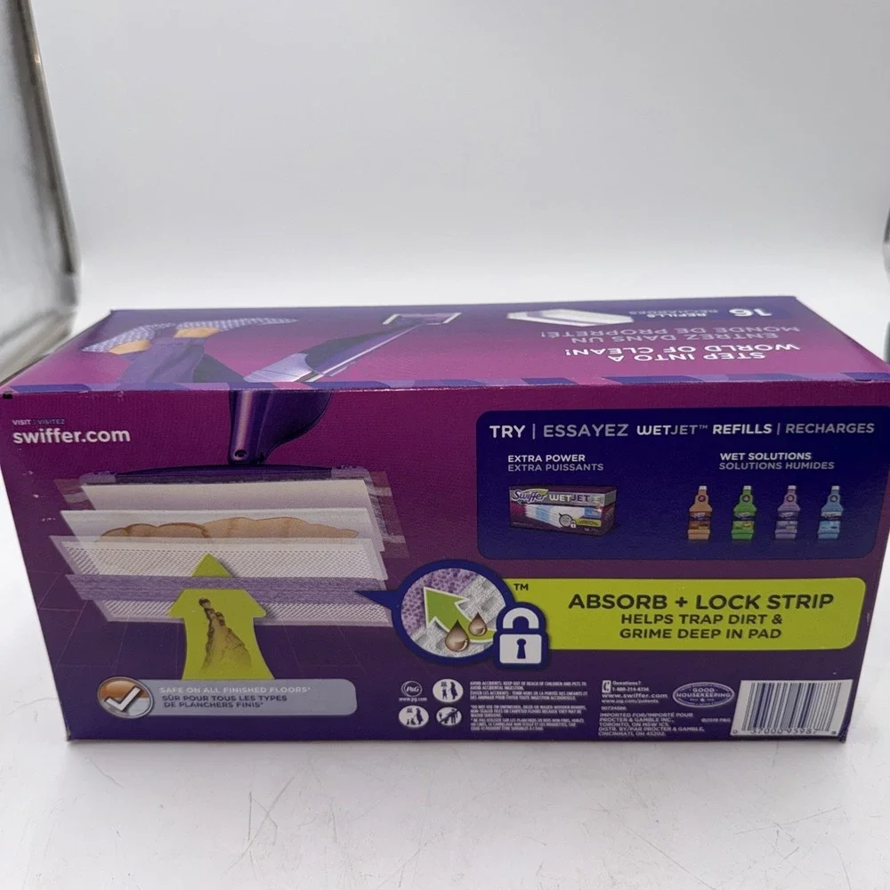Swiffer WetJet Mop Refill Pads W/Absorb, Trap & Lock Strip 16 Ct. Sealed NEW